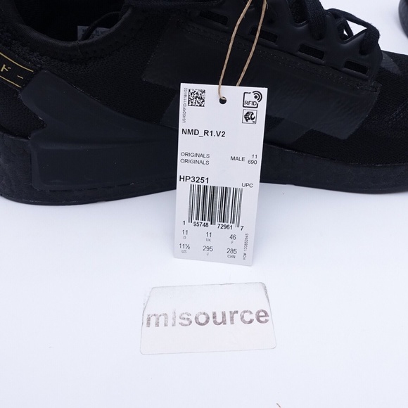 NEW adidas Originals NMD_R1 V2 Sneakers HP3251 Core Black/Gold - Picture 3 of 8